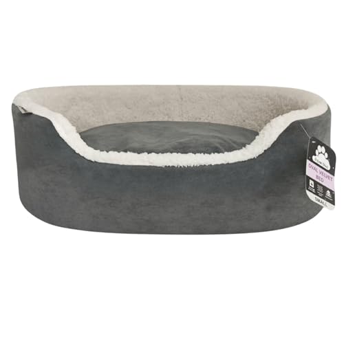 Dream Paws Ovales Hundebett, mittelgroß, Samt, waschbar, superweich, gemütlich, Sherpa-Futter, Welpenbett, Donut, abnehmbares Kissen, rutschfeste Unterseite, kleine/mittelgroße Rassen, Grau, L 70 x B Dream Paws Ovales Hundebett, mittelgroß, Samt, waschbar, superweich, gemütlich, Sherpa-Futter, Welpenbett, Donut, abnehmbares Kissen, rutschfeste Unterseite, kleine/mittelgroße Rassen, Grau, L 70 x B von Dream Paws