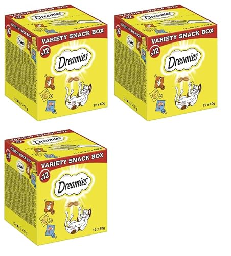 DREAMIES Multipack Variety Snack Box 3 Varietäten (3, Huhn, Käse, Fisch) von Dreamies