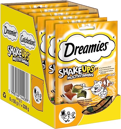 DREAMIES SHAKE UPS Multivitamins Geflügel Picknick, Katzenleckerlis im Portionsbeutel - 55g (6 Beutel) von Dreamies