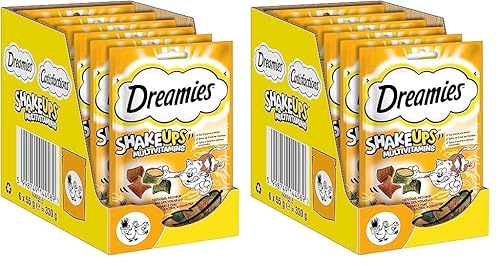 DREAMIES Shake UPS Multivitamins Geflügel Picknick, Katzenleckerlis im Portionsbeutel - 55g (6 Beutel) (Packung mit 2) von Dreamies