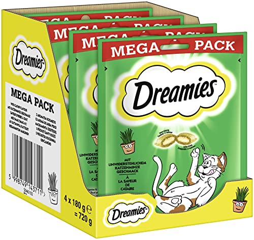 Dreamies Catnip Katzensnacks mit Minze – Traumhaft knusprige Taschen mit zarter Füllung im Mega Pack, 4 x 180g von Dreamies