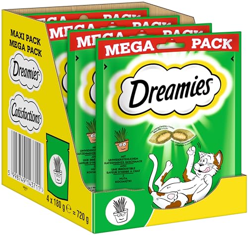 Dreamies Catnip Katzensnacks mit Minze – Traumhaft knusprige Taschen mit zarter Füllung im Mega Pack, 4 x 180g von Dreamies