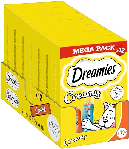 Dreamies Creamy Snacks Cremige Katzensnacks mit Huhn & Lachs Megapack 7x12x10g von Dreamies