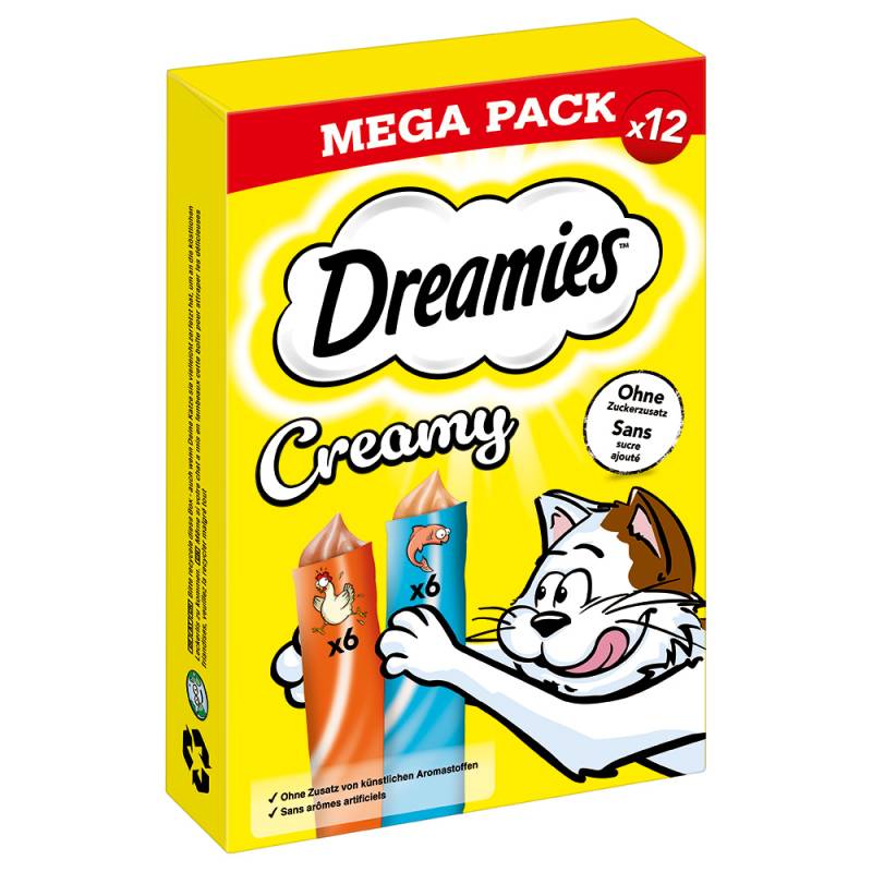 Dreamies Creamy Snacks - Sparpaket Huhn & Lachs (84 x 10 g) von Dreamies