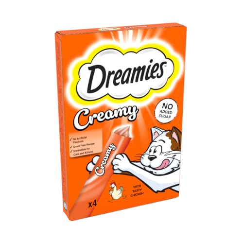 Dreamies Cremige ausgewachsene Katzen- & Kätzchen-Leckerlis mit leckerem Huhn, 4 x 10 g von Dreamies