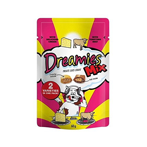 Dreamies Katze Behandelt Mit Leckeren Käse Und Verlockend Rindfleisch (60 G) Mischen von Dreamies