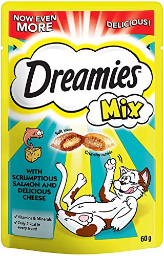 Dreamies Katze Behandelt Mit Leckeren Lachs Und Leckeren Käse (60 G) Mischen von Dreamies