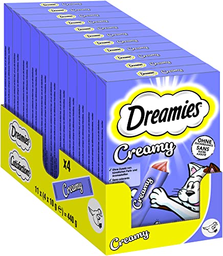 Dreamies Katzenleckerlis Creamy Snacks mit Ente – köstlich cremiger Geschmack – 44 Portionsbeutel (11 x 4 x 10g) von Dreamies