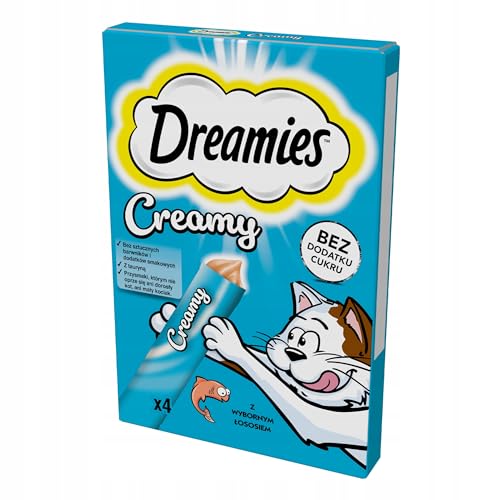 Dreamies Katzenleckerlis Creamy Snacks mit Lachs – köstlich cremiger Geschmack – 20 Portionsbeutel (5 x 4 x 10g) von Dreamies