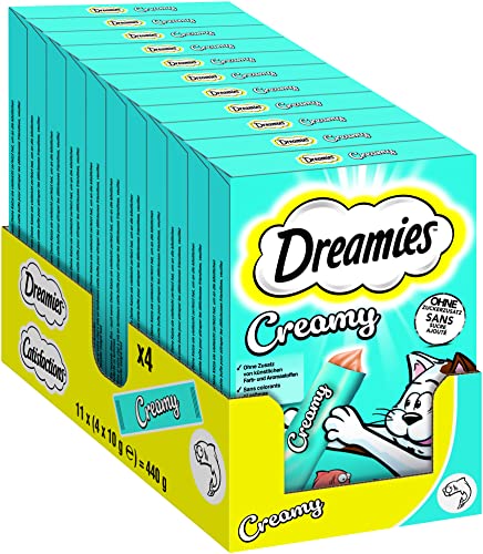 Dreamies Katzenleckerlis Creamy Snacks mit Lachs – köstlich cremiger Geschmack – 44 Portionsbeutel (11 x 4 x 10g) von Dreamies