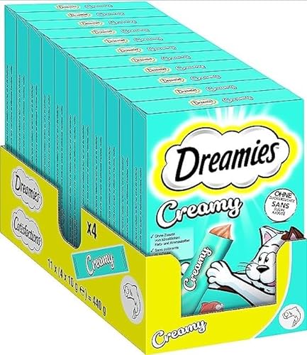 Dreamies Katzenleckerlis Creamy Snacks mit Lachs – köstlich cremiger Geschmack – 44 Portionsbeutel (11 x 4 x 10g) von Dreamies