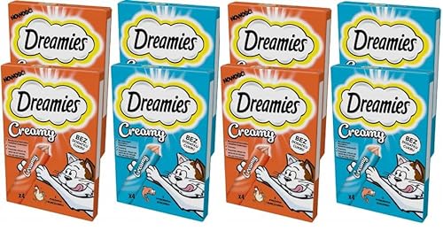 Dreamies Katzenleckerlis Creamy Snacks mit Lachs und Huhn Set mit 8 Packungen (32 Portionen à 10g) von Dreamies