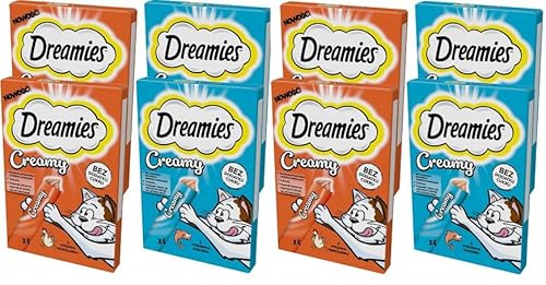 Dreamies Katzenleckerlis Creamy Snacks mit Lachs und Huhn Set mit 8 Packungen (32 Portionen à 10g) von Dreamies