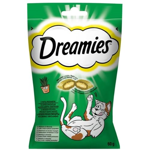 Dreamies Katzensnacks Catnip mit Katzenminze Geschmack, 10x60g – Außen knusprige & innen cremige Katzenleckerlis von Dreamies