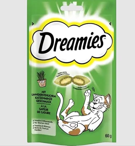 Dreamies Katzensnacks Catnip mit Katzenminze Geschmack, 18x60g – Außen knusprige & innen cremige Katzenleckerlis von Dreamies