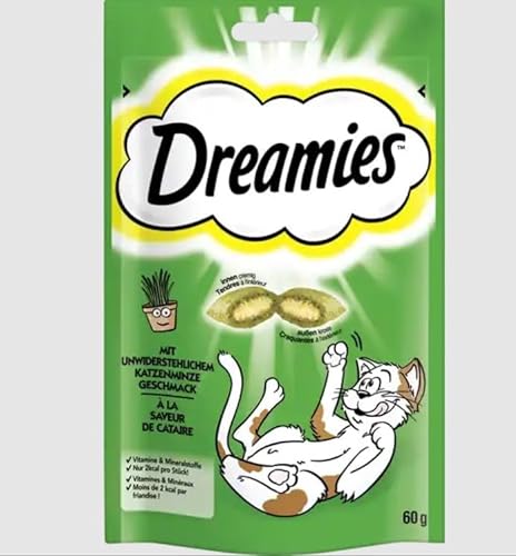 Dreamies Katzensnacks Catnip mit Katzenminze Geschmack, 18x60g – Außen knusprige & innen cremige Katzenleckerlis von Dreamies