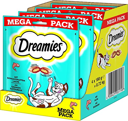 Dreamies Katzensnacks Katzenleckerli Klassiker mit Lachs, 4 Packungen (4 x 180g) von Dreamies