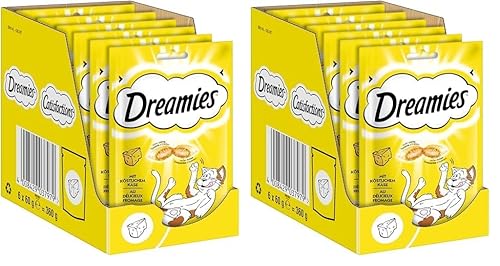 Dreamies Katzensnacks mit Käsegeschmack, 12er Pack, 6x60g – Außen knusprige & innen cremige Katzenleckerlis von Dreamies