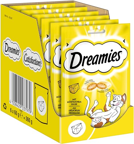 Dreamies Katzensnacks mit Käsegeschmack, 6er Pack, 6x60g – Außen knusprige & innen cremige Katzenleckerlis von Dreamies