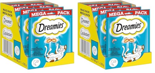 Dreamies Katzensnacks mit Lachsgeschmack, 8er Pack, 4x180g – Außen knusprige & innen cremige Katzenleckerlis von Dreamies