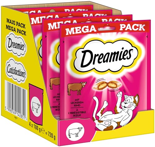 Dreamies Katzensnacks mit Rind – Traumhaft knusprige Taschen mit zarter Füllung im Mega Pack, 4 x 180g von Dreamies