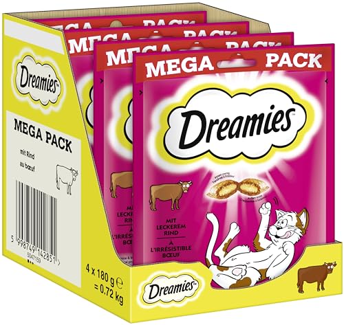 Dreamies Katzensnacks mit Rind – Traumhaft knusprige Taschen mit zarter Füllung im Mega Pack, 4 x 180g von Dreamies