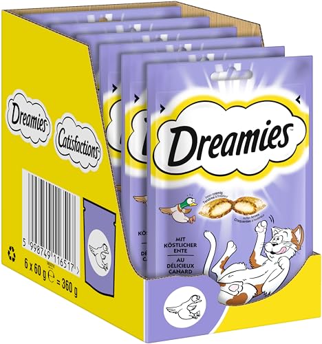 Dreamies Klassiker Katzensnacks mit Ente – Traumhaft knusprige Taschen mit zarter Füllung – 6 x 60g von Dreamies