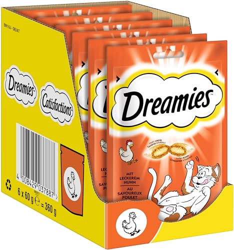 Dreamies Klassiker Katzensnacks mit Huhn – Traumhaft knusprige Taschen mit zarter Füllung – 6 x 60g (6er Pack) von Dreamies