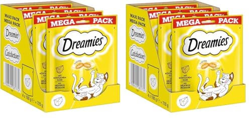 Dreamies Klassiker Katzensnacks mit Käse – Katzenleckerli mit knuspriger Textur und cremiger Füllung – 4 x 180g (Packung mit 2) von Dreamies
