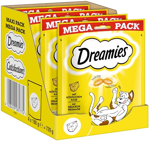 Dreamies Klassiker Katzensnacks mit Käse – Katzenleckerli mit knuspriger Textur und cremiger Füllung – 4 x 180g von Dreamies