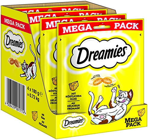 Dreamies Klassiker Katzensnacks mit Käse – Katzenleckerli mit knuspriger Textur und cremiger Füllung – 4 x 180g von Dreamies