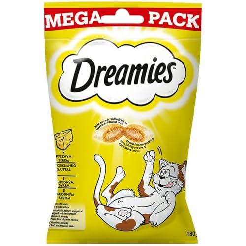 Dreamies Klassiker Katzensnacks mit Käse Mega Pack – Katzenleckerli mit knuspriger Textur und cremiger Füllung – 2 x 180g von Dreamies