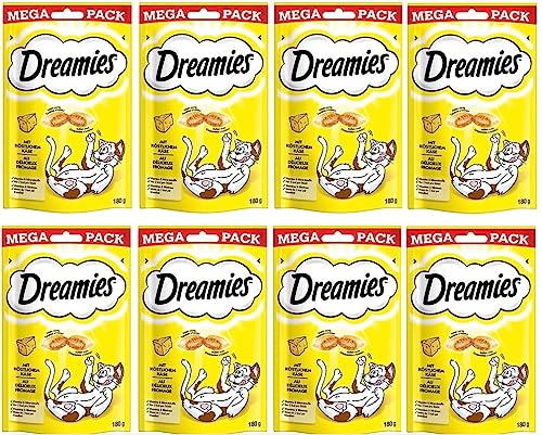 Dreamies Klassiker Katzensnacks mit Käse Mega Pack – Katzenleckerli mit knuspriger Textur und cremiger Füllung – 8 x 180g von Dreamies