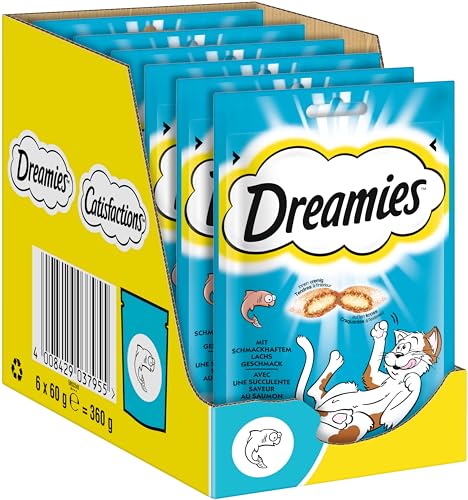 Dreamies Klassiker Katzensnacks mit Lachs – Traumhaft knusprige Taschen mit zarter Füllung – 6 x 60g Dreamies Klassiker Katzensnacks mit Lachs – Traumhaft knusprige Taschen mit zarter Füllung – 6 x 60g von Dreamies