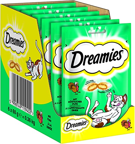 Dreamies Klassiker Katzensnacks mit Pute – Traumhaft knusprige Taschen mit zarter Füllung – 6 x 60g von Dreamies