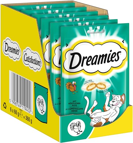 Dreamies Klassiker Katzensnacks mit Pute – Traumhaft knusprige Taschen mit zarter Füllung – 6 x 60g von Dreamies