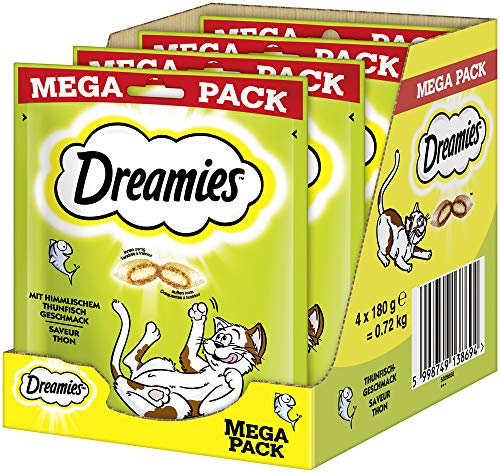 Dreamies Klassiker Katzensnacks mit Thunfisch – Katzenleckerli mit knuspriger Textur und cremiger Füllung – { 4 x 180g } ,180g (4er Pack) von Dreamies