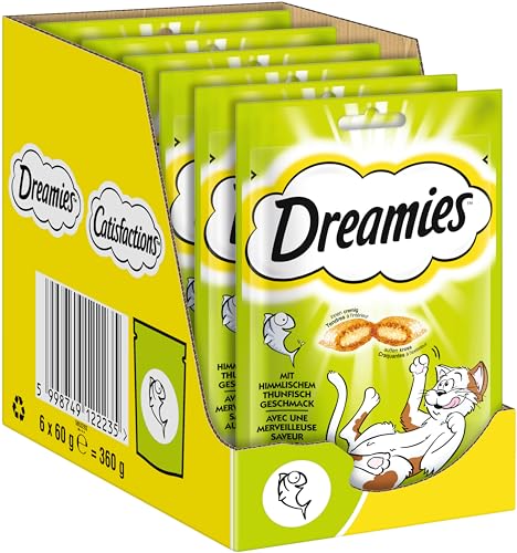Dreamies Klassiker Katzensnacks mit Thunfisch – Traumhaft knusprige Taschen mit zarter Füllung – 6 x 60g von Dreamies