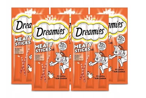 Dreamies Meaty Sticks Katzensnack mit Huhn Belohnung für verspielte Samtpfoten 5 x 30g (5 x 6 Stück) von Dreamies
