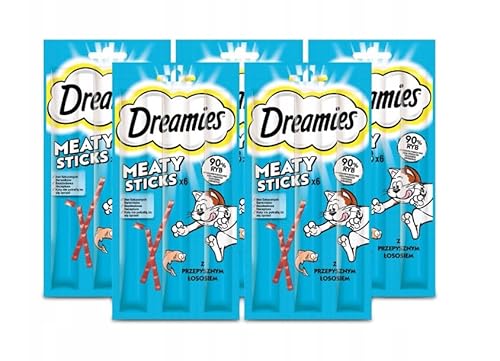 Dreamies Meaty Sticks Katzensnack mit Lachs Belohnung für verspielte Samtpfoten 5 x 30g (5 x 6 Stück) von Dreamies