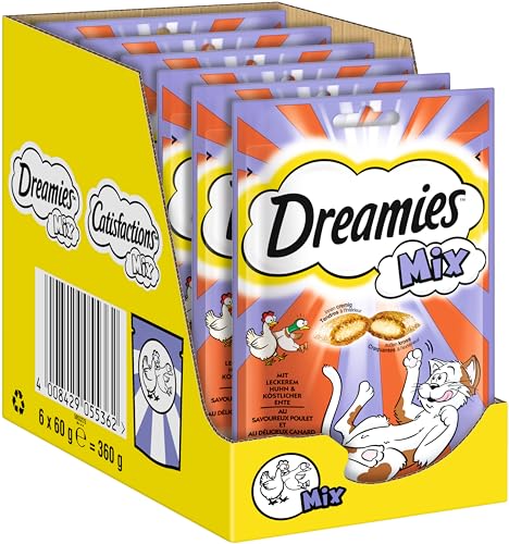 Dreamies Mix Katzensnacks mit Huhn & Ente – Außen knusprig & innen cremig – 6 x 60g von Dreamies
