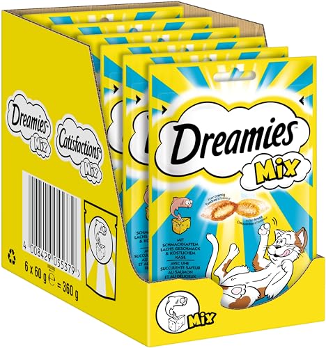 Dreamies Mix Katzensnacks mit Lachs & Käse – Außen knusprig & innen cremig – 6 x 60g von Dreamies