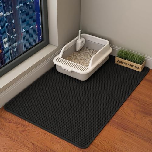 Katzenstreu-Matte mit Waben-Trapping-Design, wasserdicht, Rutsch-Streu-Tray-Matte, Easy Clean Katzenmatte für Indoor-Streu-Box Essentials (#Black, 45 * 60cm) von Dreaming Space