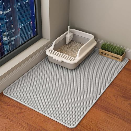Katzenstreu-Matte mit Waben-Trapping-Design, wasserdicht, Rutsch-Streu-Tray-Matte, Easy Clean Katzenmatte für Indoor-Streu-Box Essentials (#Grey, 30 * 45cm) von Dreaming Space