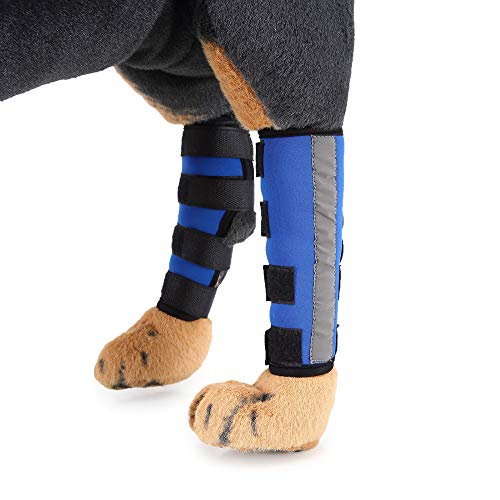 Dreamls Beinbandage für Haustiere, Hundeschutz, Wunden, chirurgische Verletzungen und Verstauchungen, Beinbandage mit reflektierenden Streifen, Hundebeinpolster (1 Paar), Größe M, Blau von Dreamls