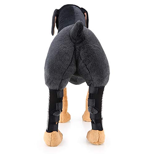 Dreamls Beinbandage für Haustiere, Hundeschutz, Wunden, chirurgische Verletzungen und Verstauchungen, Beinbandage mit reflektierenden Streifen, Hundebeinpolster (1 Paar), Größe M, Schwarz von Dreamls