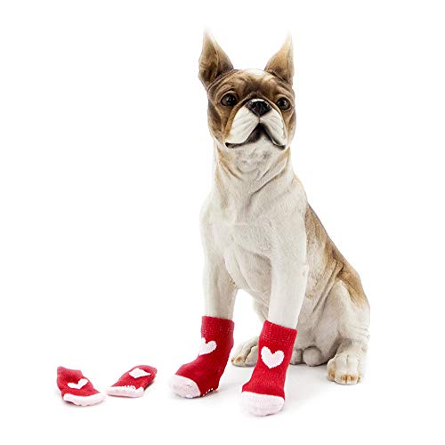 Dreamls Dogs Anti-Rutsch-Socken, Haustier Weihnachten, Halloween, Pfotenschutz, für den Innenbereich, für den Winter, warme Socken für Hunde, 4 Stück von Dreamls