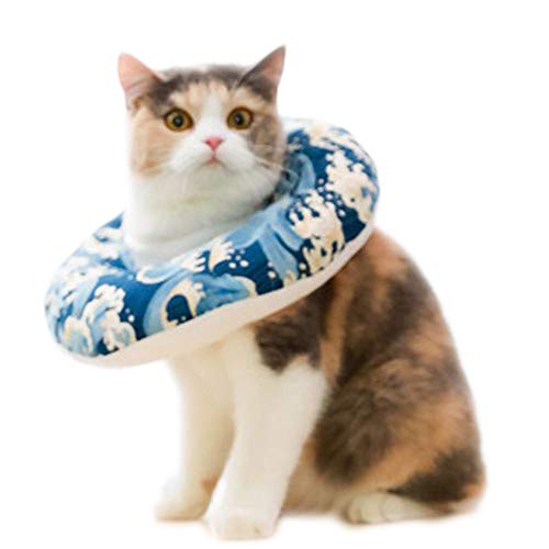 Dreamls Elizabeth Katzenhalsband, Anti-Biss-Halsband nach Operationen, wasserdicht, verstellbar, Baumwolle, E-Halsband für Katzen, Kätzchen (XS-Blau) von Dreamls