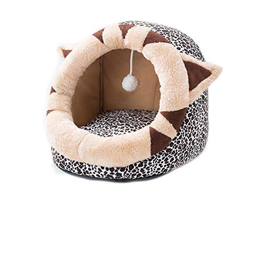 Dreamls Haustier Nest, Hund Winter Schlafbett Halbgeschlossenes Hundehütte Warm Weich Waschbar Nest für Welpen Kleine Hunde Katzen (L:Gepard) von Dreamls