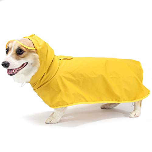 Dreamls Haustier-Regenmantel, großer Hunde-Kapuzenpullover, Regenjacke, PU, wasserdicht, verstellbar, schützt Bauch, Regenjacke für mittelgroße Hunde von Dreamls
